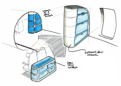 Design idea 6: lockers can be places in different positions across the aircraft?